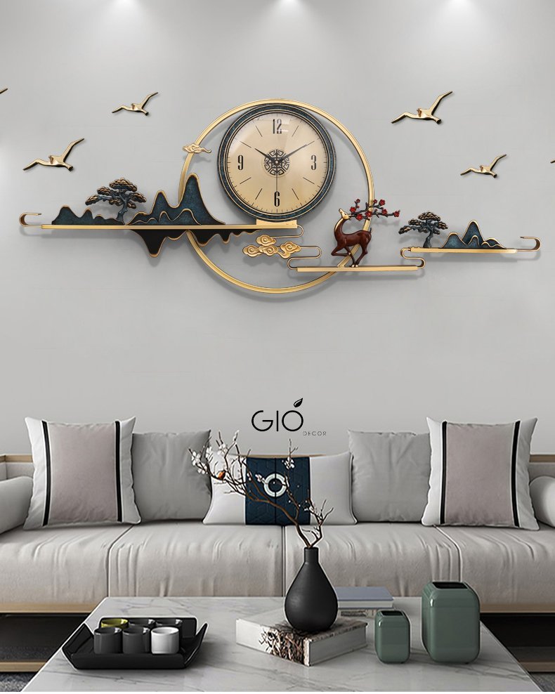 Đồng hồ đính kèm trong tranh họa tiết trang trí tường